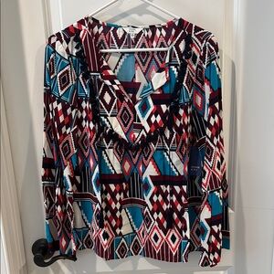 NWT Crown & Ivy Tribal Print V-Neck Top - Multicolor XS